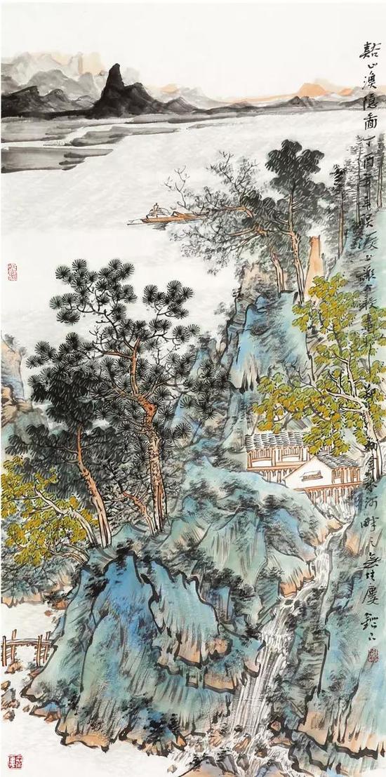 　谢冰毅《溪山渔隐图》--136x68cm--中国画.jpg