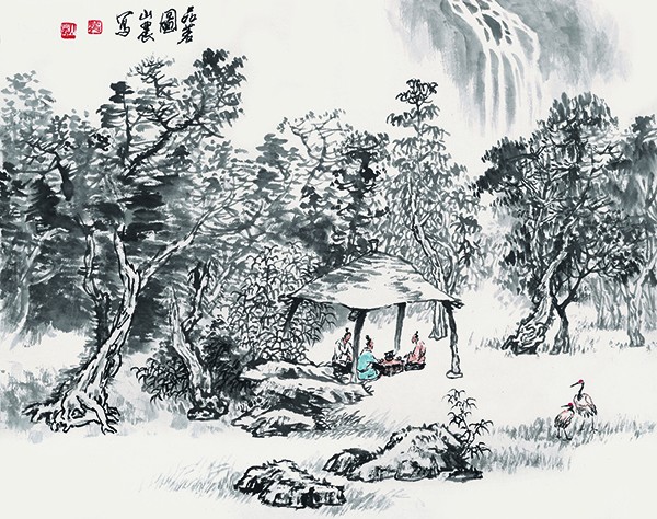 03 龙山农，品茗图，49cm×69cm，中国画.jpg
